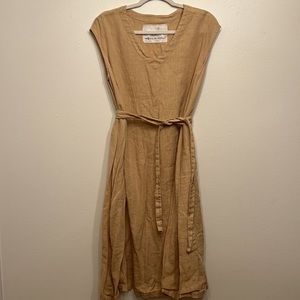 Not Perfect Linen COPENHAGEN Swing Dress. Light Camel with Belt.